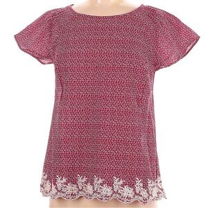 ModCloth Red Daisy Micro Floral Blouse with Embroidered Lace Trim Size Medium M
